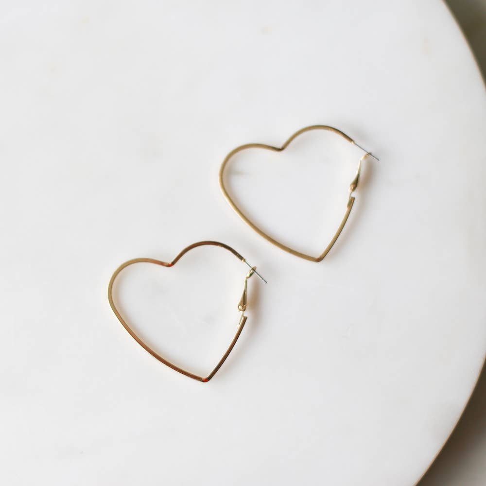 2" Heart Hoop Earrings - Gold