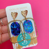 Blue Unicorn Oval Hoop Earrings
