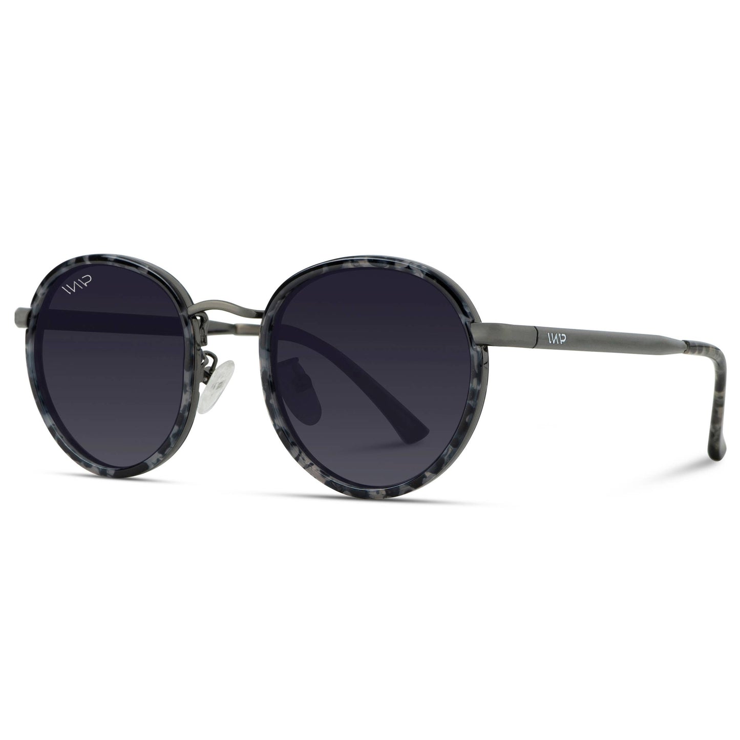 Olivia Round Metal Frame Sunglasses | White Tortoise/Black Lens