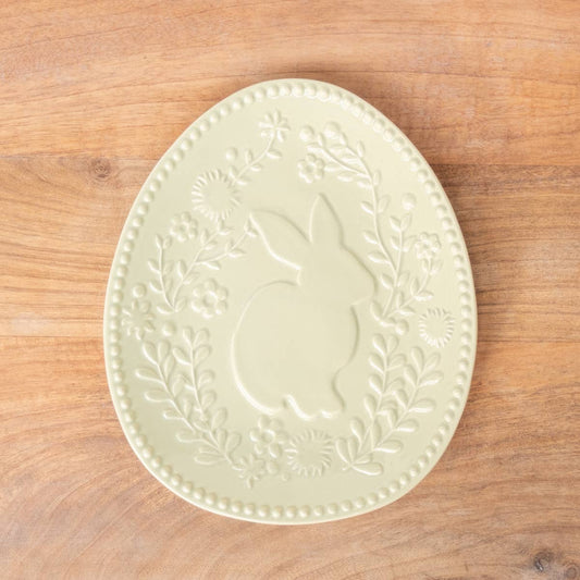 Embossed Floral Bunny Plate Light Green