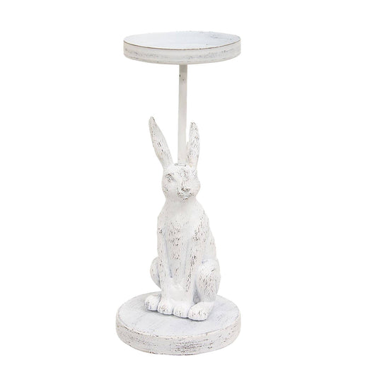 White Bunny Metal Pillar Candle Holder, 8.25"