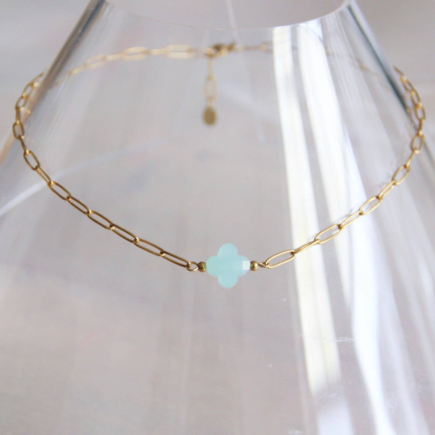 Mint Glass Clover Necklace