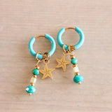 Turquoise Creoles with Starfish and Facets
