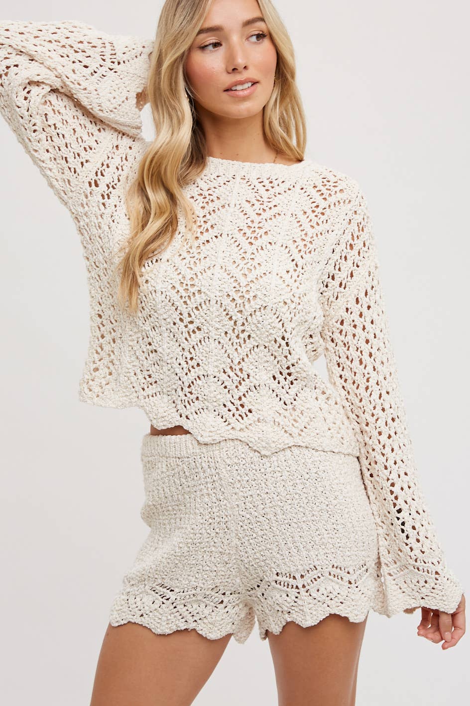 Bailey Open Knit Sweater Pullover & Shorts Set | Natural