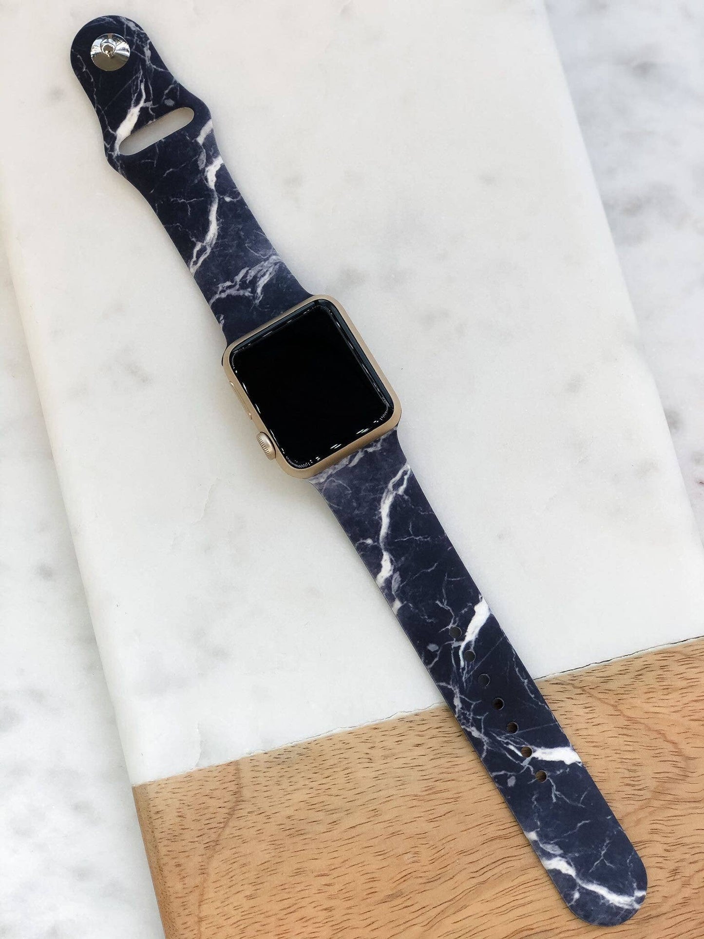 Black Marble Silicone Smart Watch Band M/L