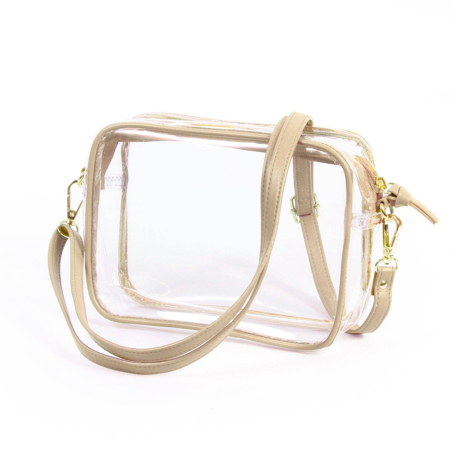 Bridget Clear Purse with Vegan Leather Trim and Straps - Gold