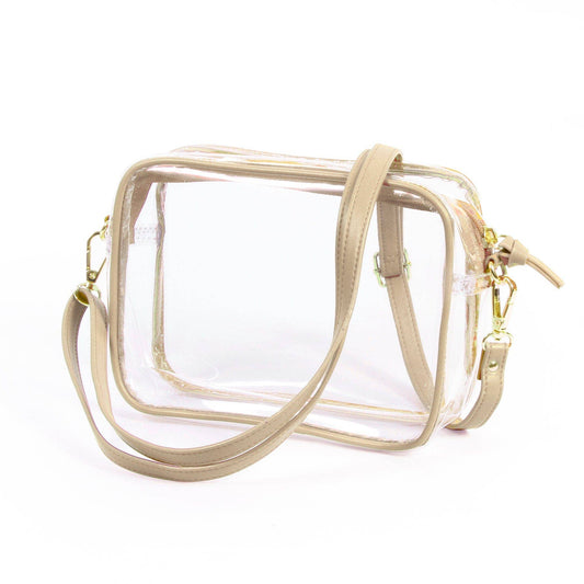 Bridget Clear Purse with Vegan Leather Trim and Straps - Gold