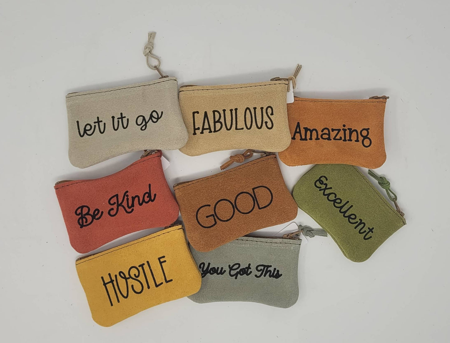 Inspirational Neutral Leather Word Pouch