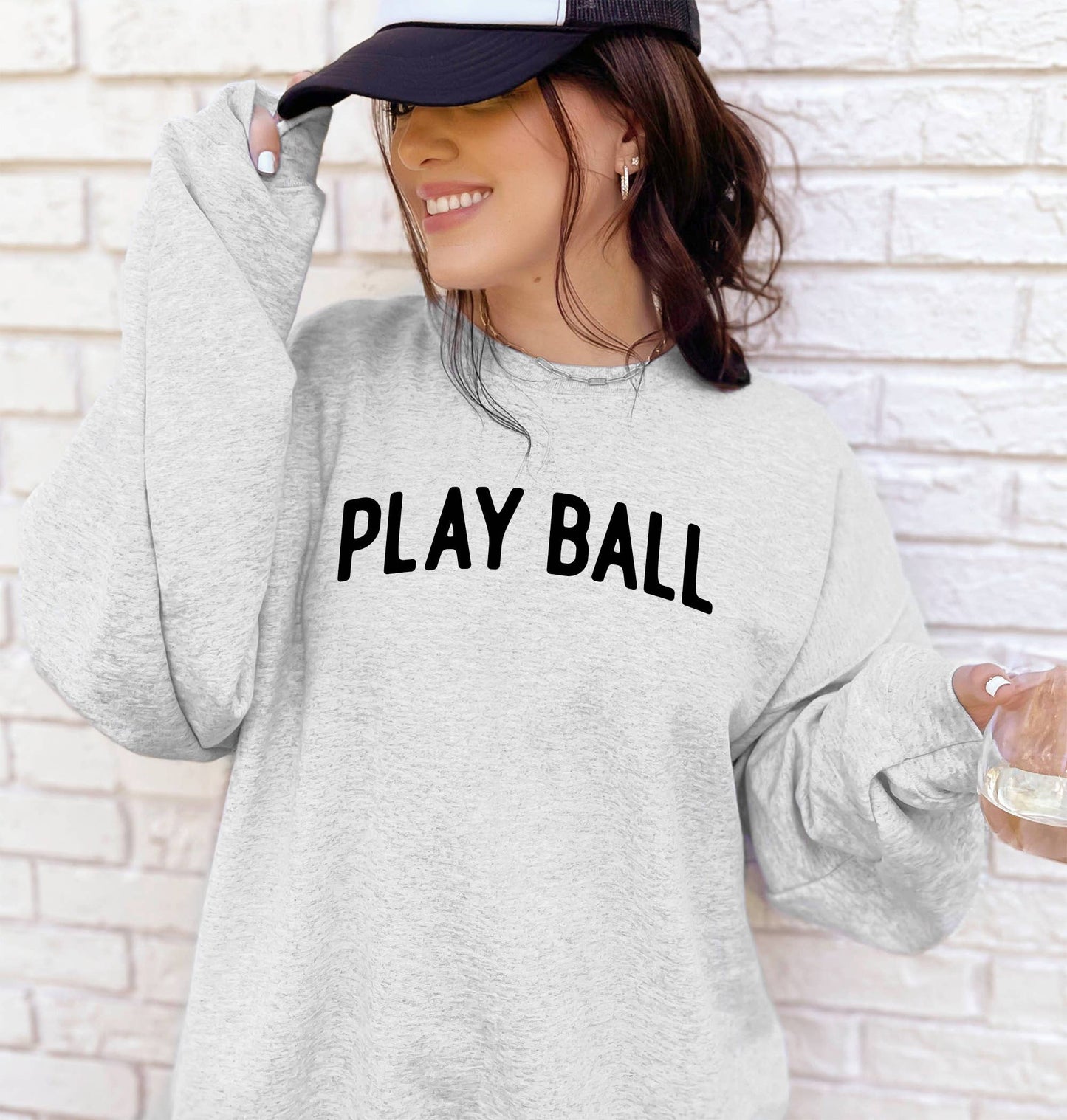 Play Ball Baseball Crewneck Sweatshirt, Baseball Mom Sweatshirt