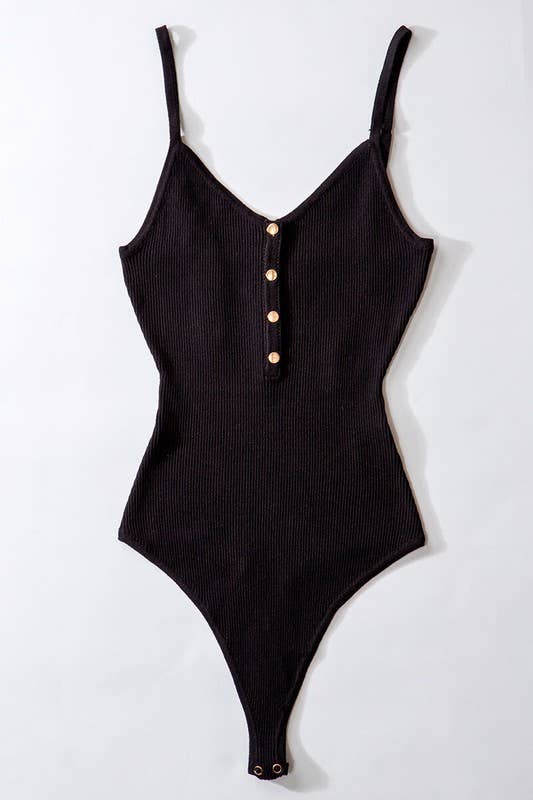 CAMI RIBBED BODYSUIT WITH METAL BUTTON DETAIL