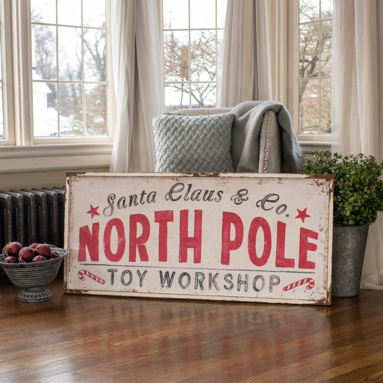 North Pole Toy Workshop Metal Sign
