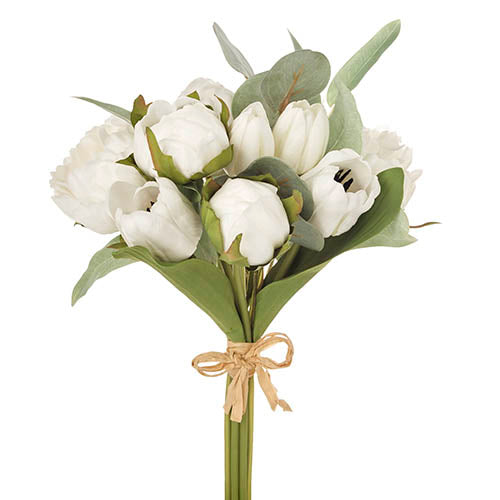Real Touch White Peony, Tulip, And Eucalyptus Bouquet