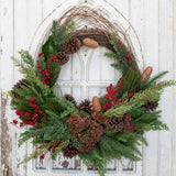 Oval Wreath With Pine Cones & Red Berries