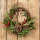 Oval Wreath With Pine Cones & Red Berries