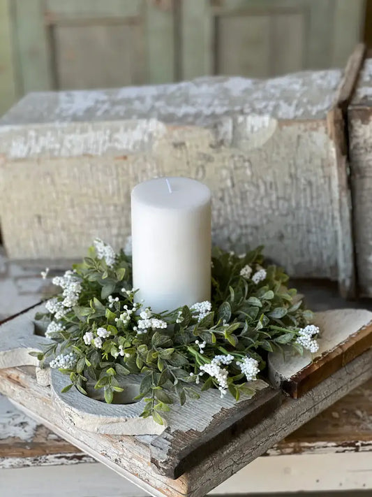 Luxberry Candle Ring | 12" Crisp white spring greenery