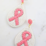 Breast Cancer Ribbon Drop Earring WHITE