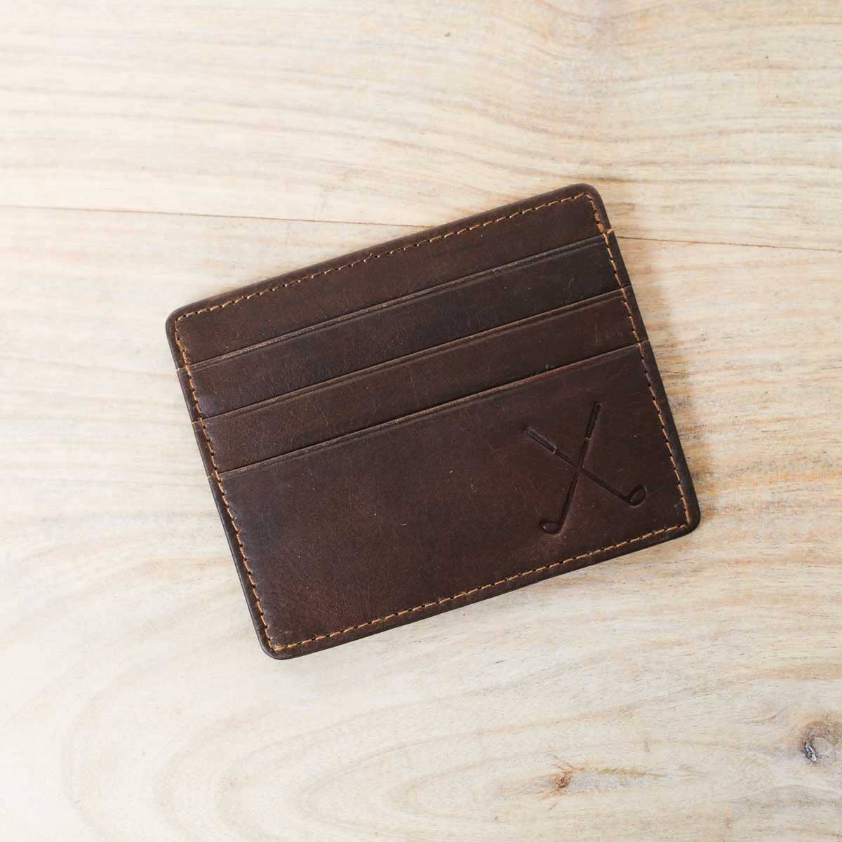 Golf Leather Embossed Slim Dark Brown Wallet