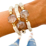 White & Gold Crystal Glass Stone Heishi Bracelet