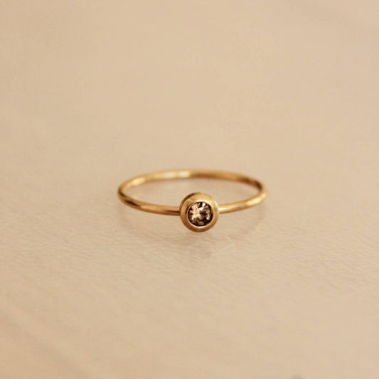 Steel minimalist ring with stone - champagne