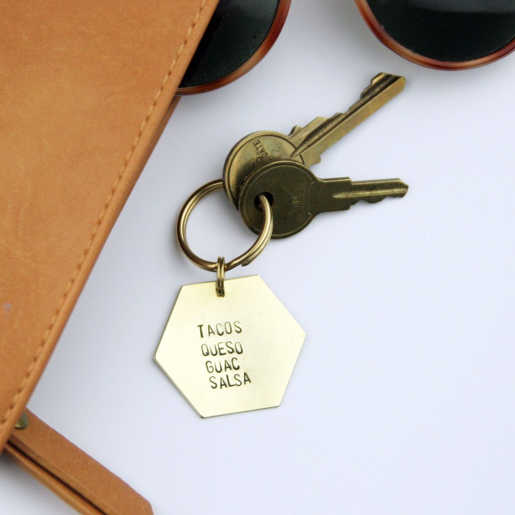 Tacos | Queso | Guac | Salsa - Stamped Key Ring