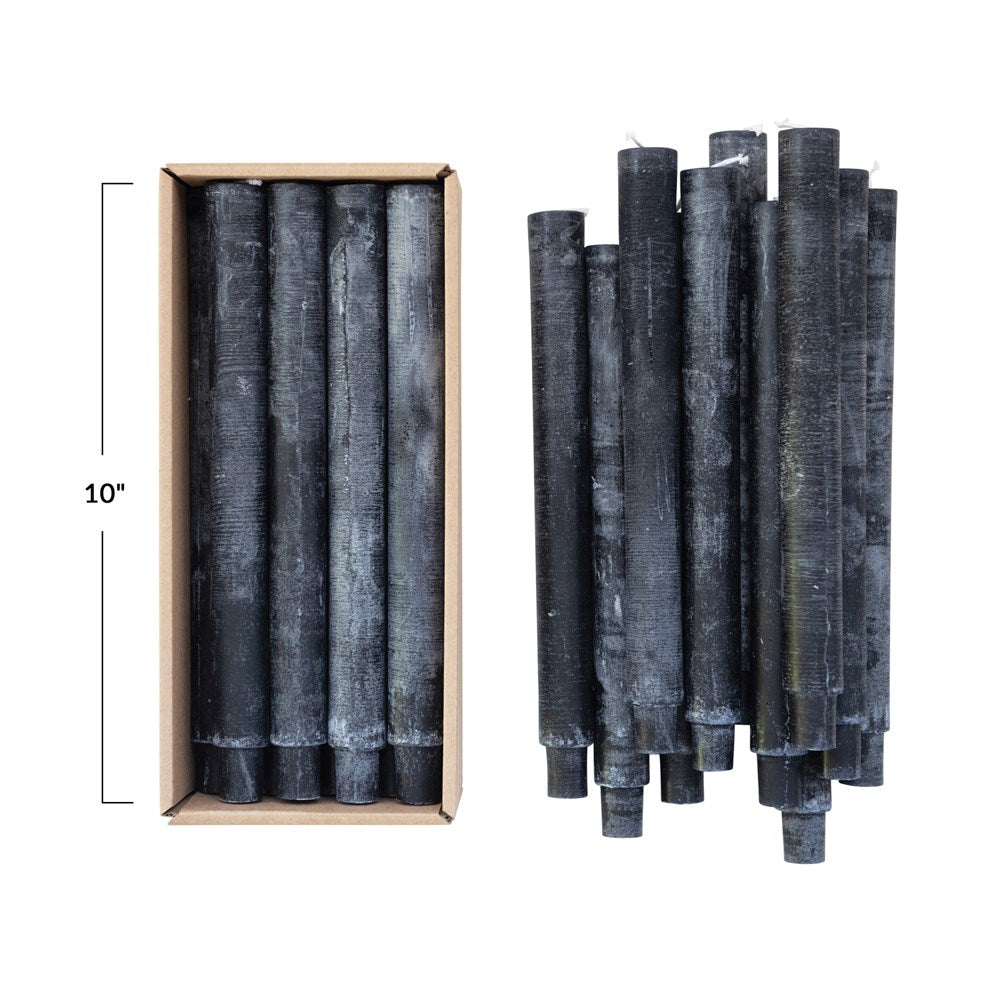 10"H Unscented Taper Candles In Box, Powder Finish, Black, Set of 12