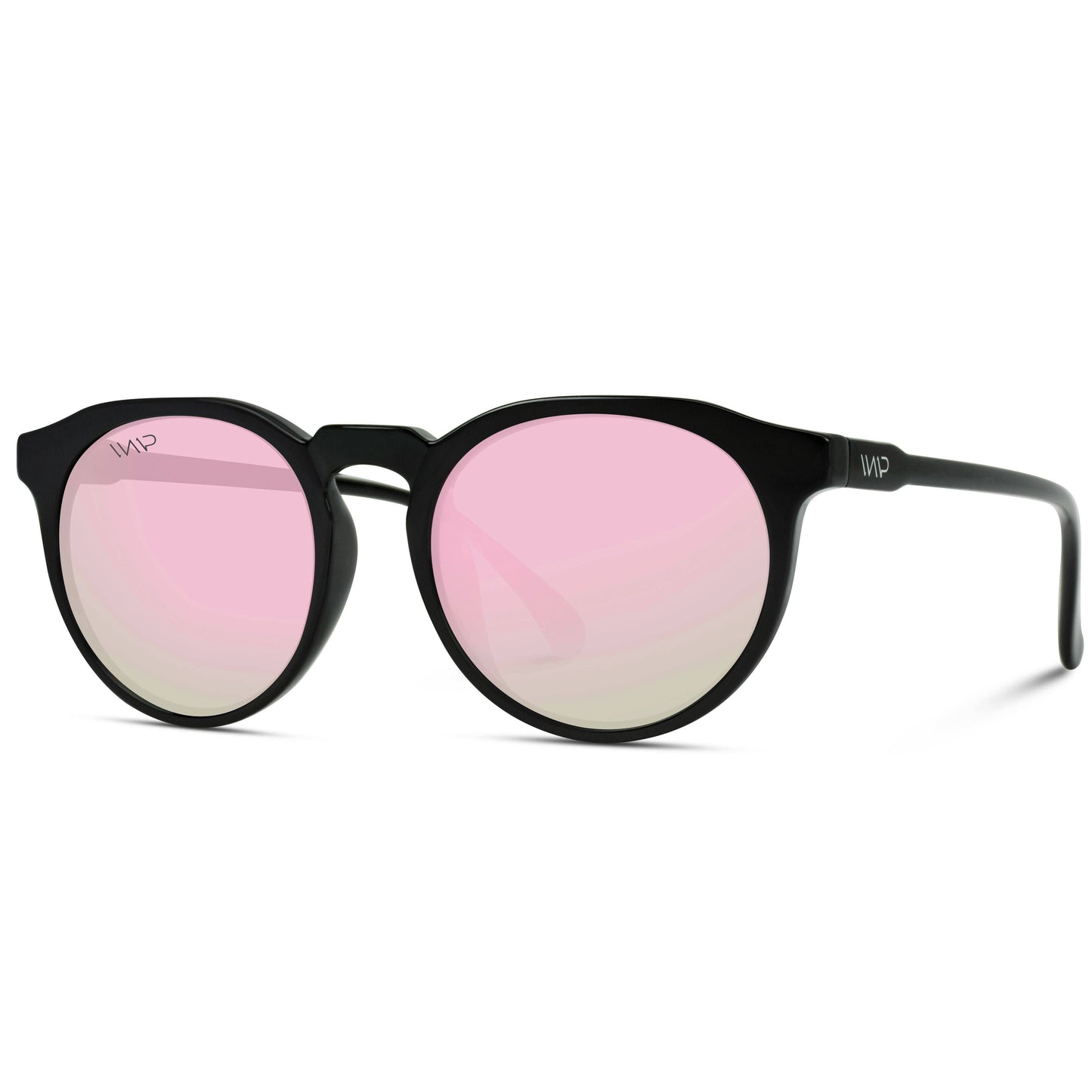 Cameron - Round Retro Flat Top Mirrored Unisex Sunglasses | Black and Pink
