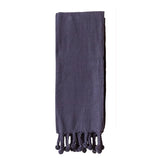 Navy Throw Blanket with Braided Pom Pom Tassels