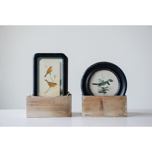 Wood Framed Wall Decor w/ Floating Bird Art, Distressed Black