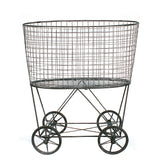 Metal Reproduction of Vintage Laundry Basket On Wheels