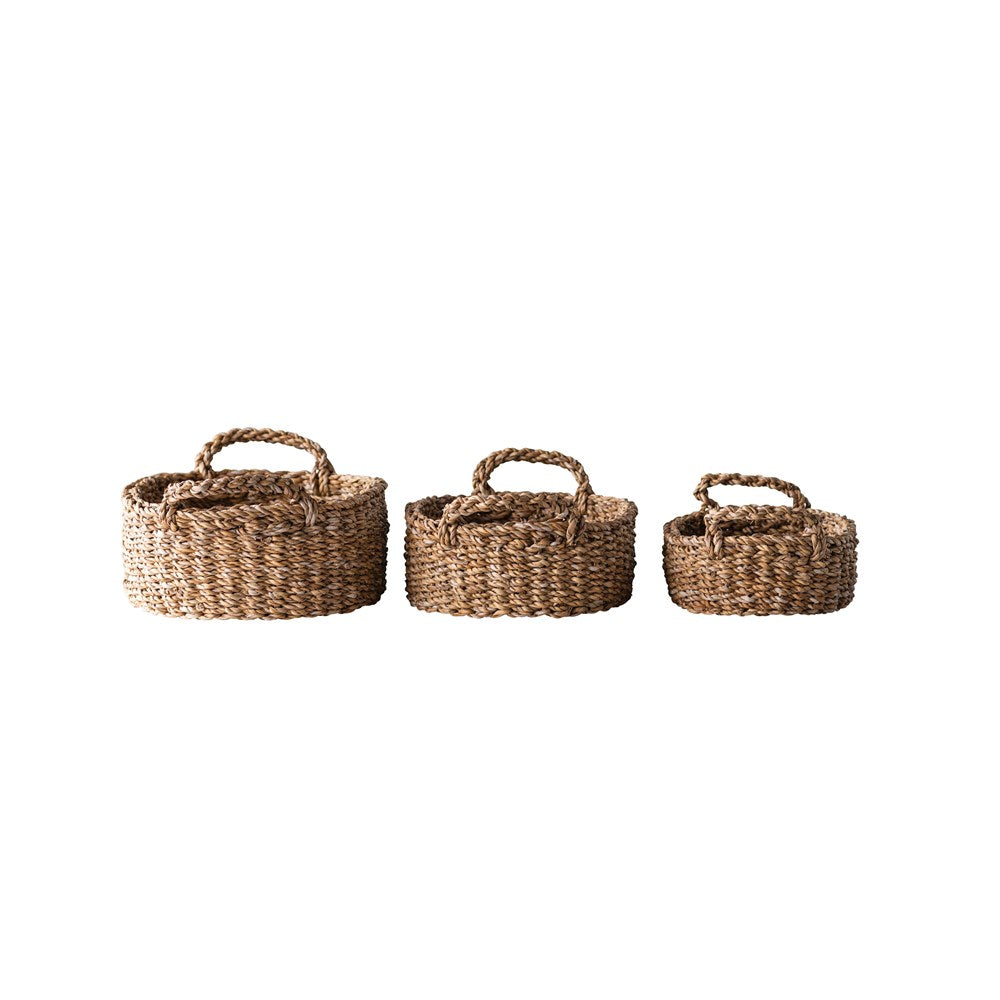 Oval Natural Woven Seagrass Baskets w/ Handles