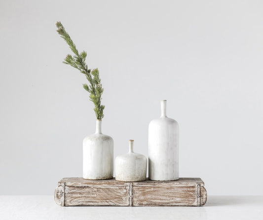 Stoneware Vase, Reactive Glaze, White | 3 sizes (Each One Will Vary)