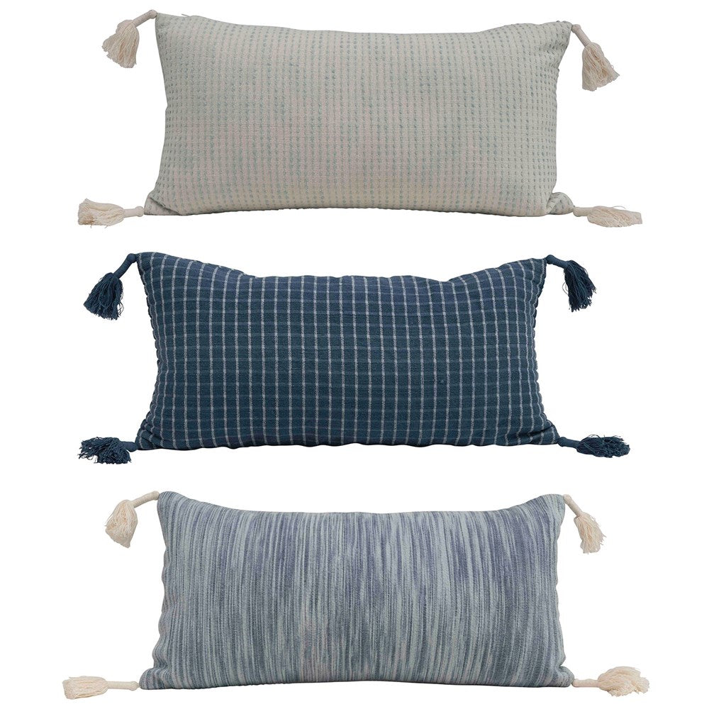 Woven Cotton Lumbar Pillow w/ Tassels, 3 Styles