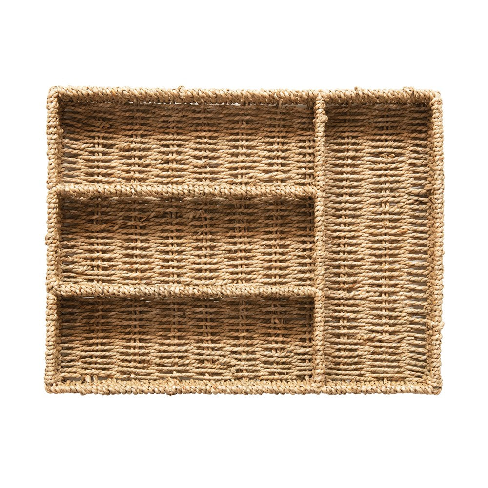 Hand-Woven Seagrass Tray w/ 4 Sections, Natural