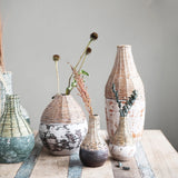 Hand-Woven Rattan and Clay Vase