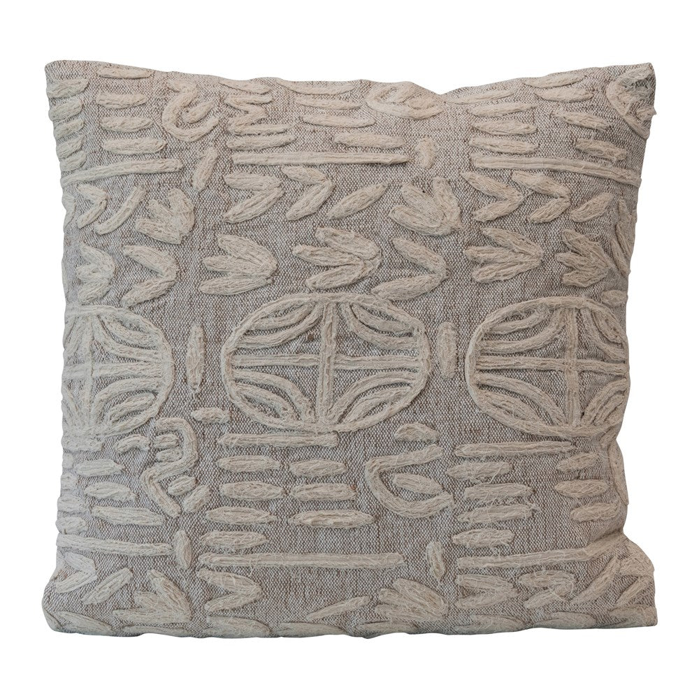 Square Cotton & Jute Appliqued Pillow, Beige & Cream Color