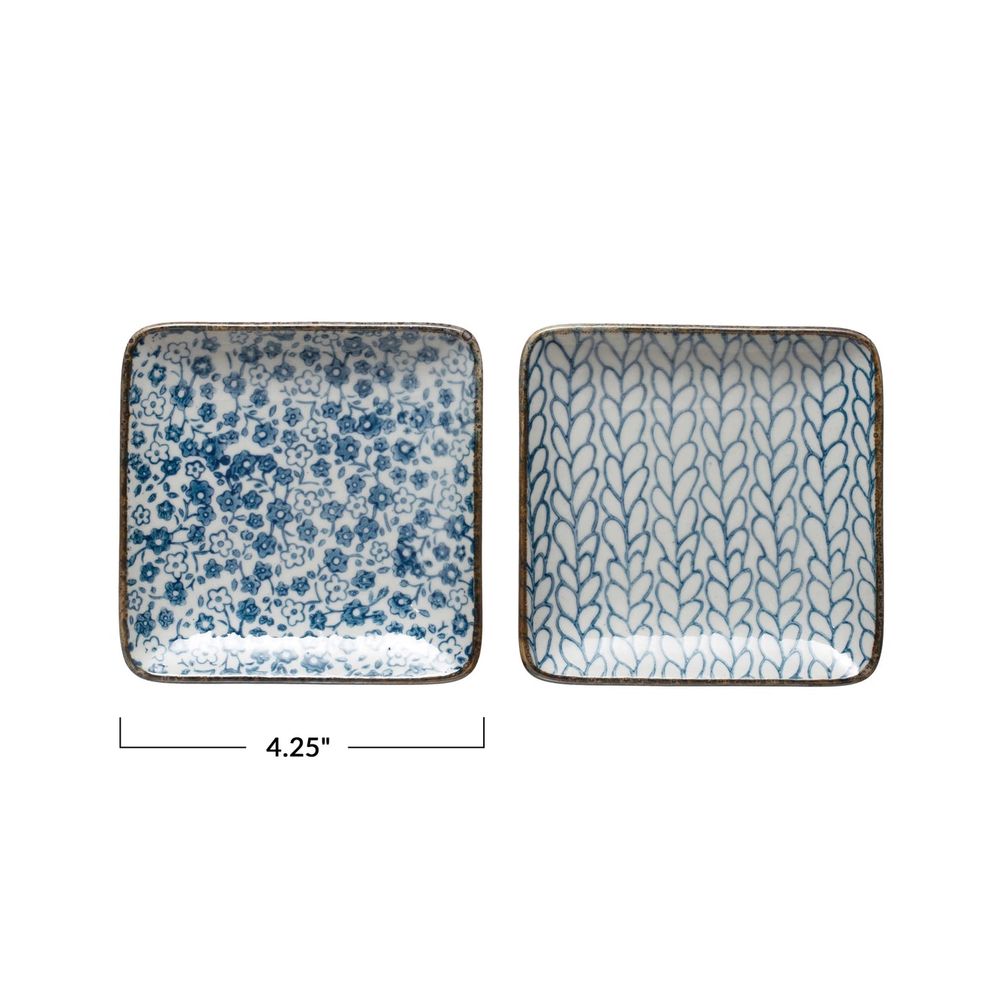 Square Hand-Painted Stoneware Plate, 2 Styles
