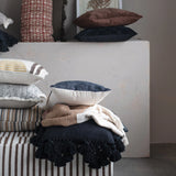 Woven Cotton Pillow w/ Chambray Back & Eyelash Fringe, Down Fill