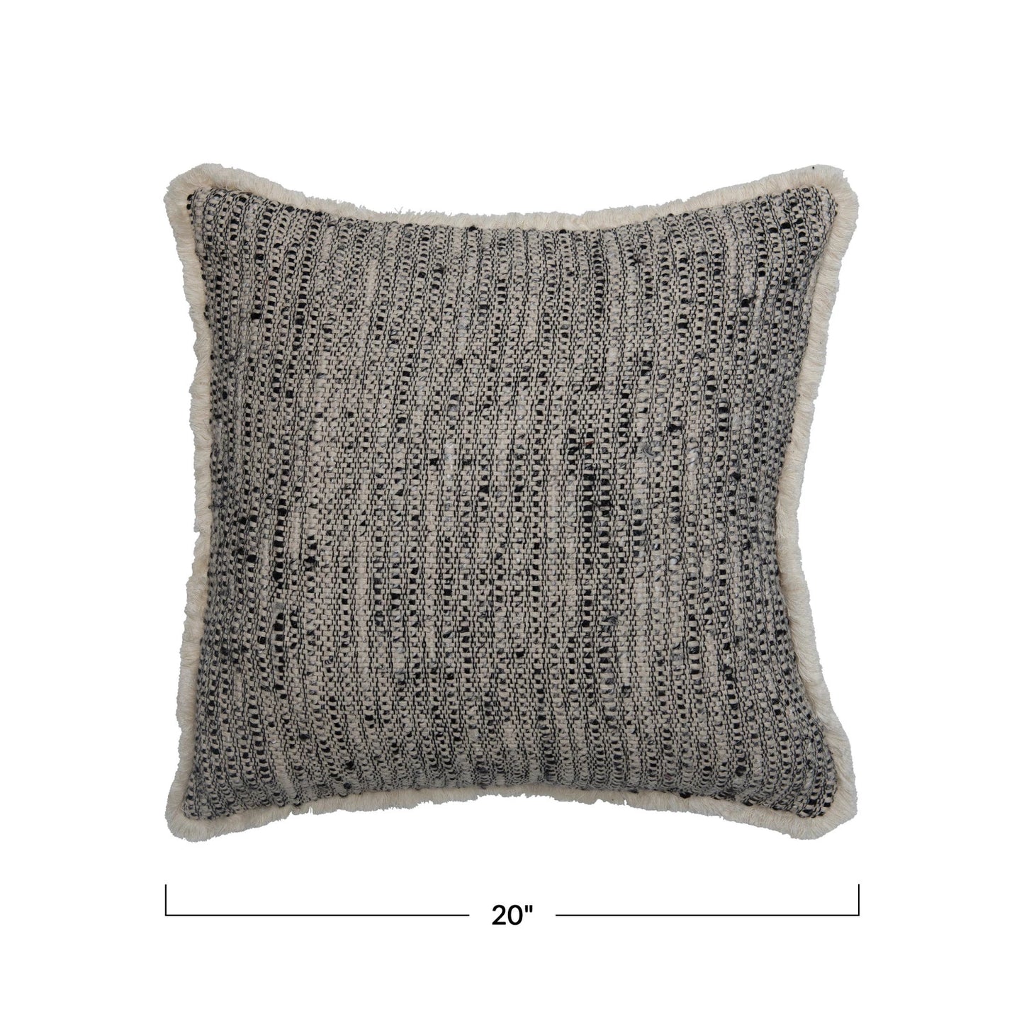 Woven Cotton Pillow w/ Chambray Back & Eyelash Fringe, Down Fill