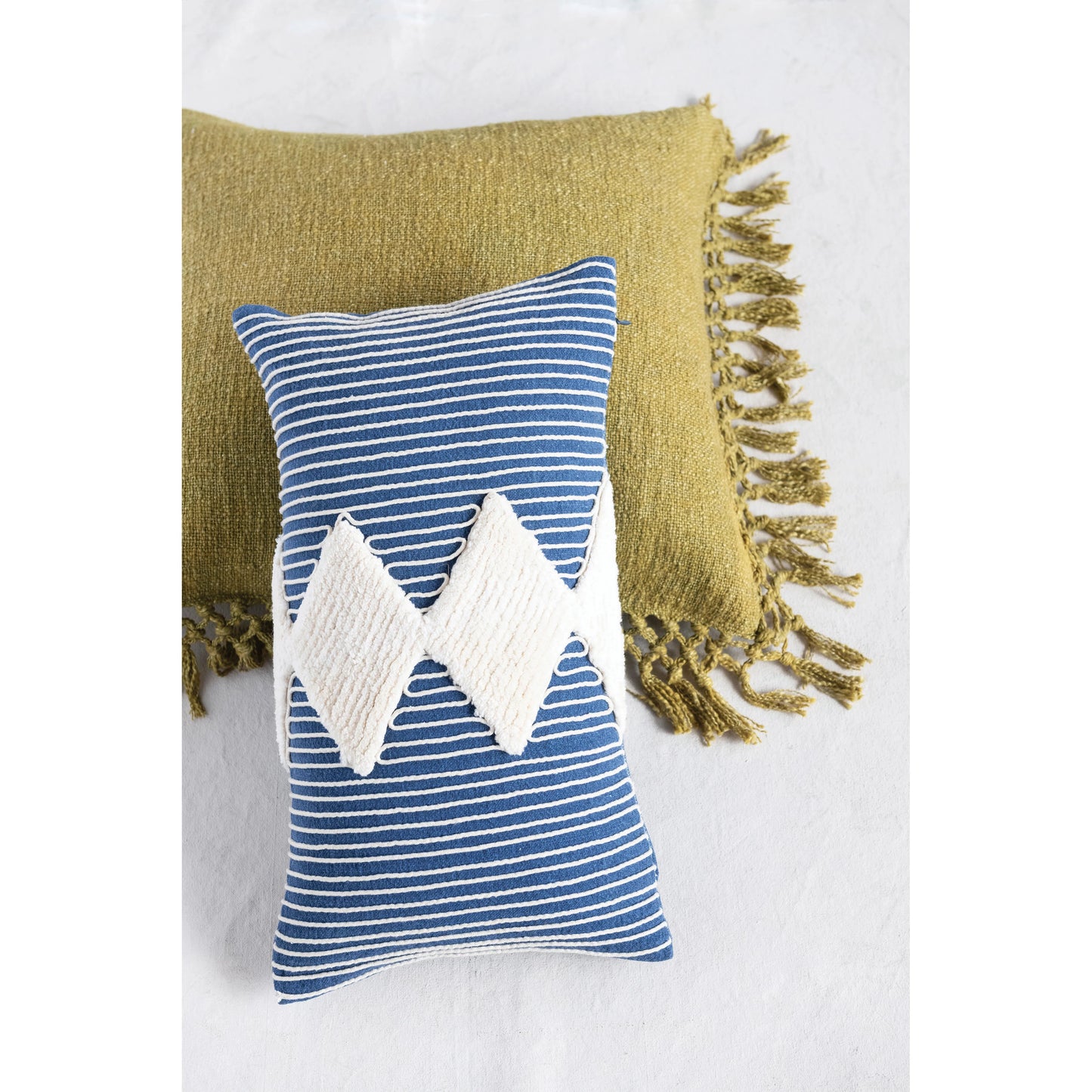Cotton Tufted Lumbar Pillow with Embroidered Rope Stripes