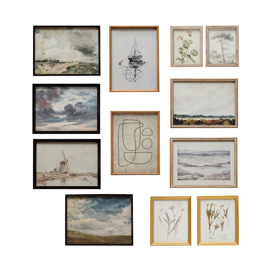 Wood Framed Glass Wall Décor w/ Landscapes, Botanicals & Abstract Images