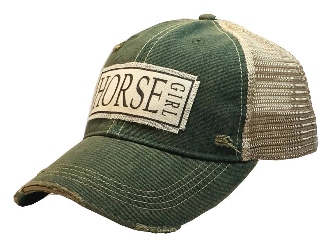 Horse Girl Distressed Trucker Hat |  Dark Green