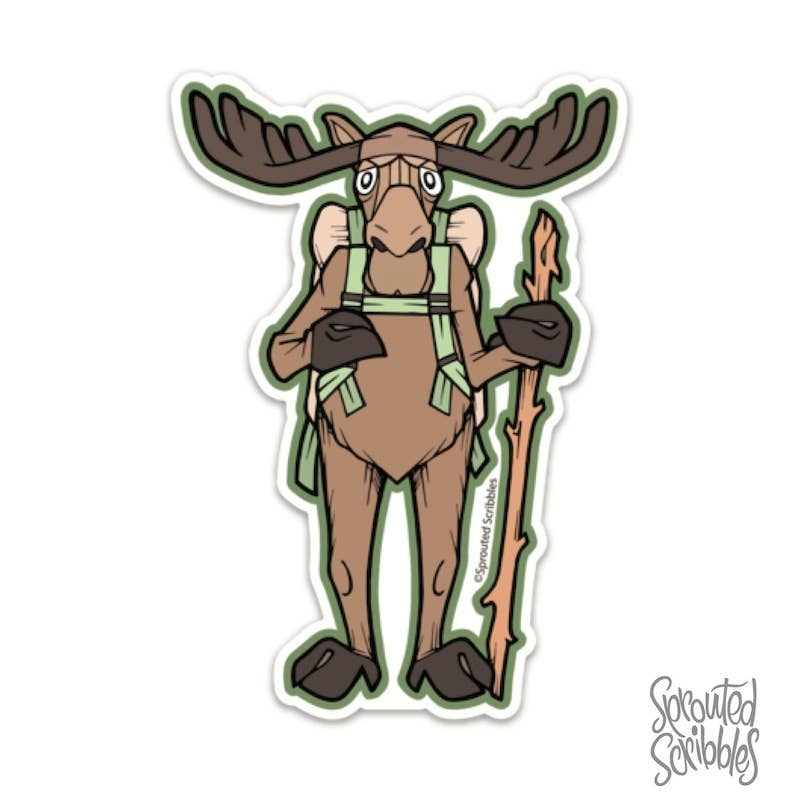 Hiking Moose Sticker - Outdoors Wilderness Cute Animal