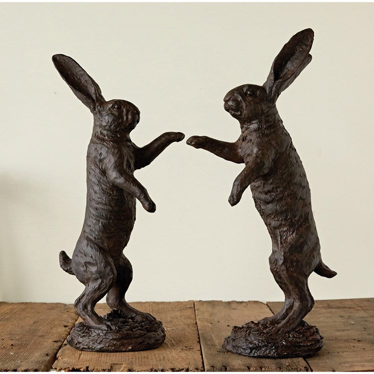 10-1/2"L x 24"H Magnesia Standing Rabbit Decoration, Bronze Finish, 2 Styles