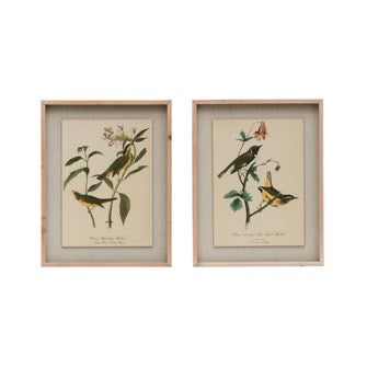 Wood Framed Wall Decor with Vintage Reproduction Birds