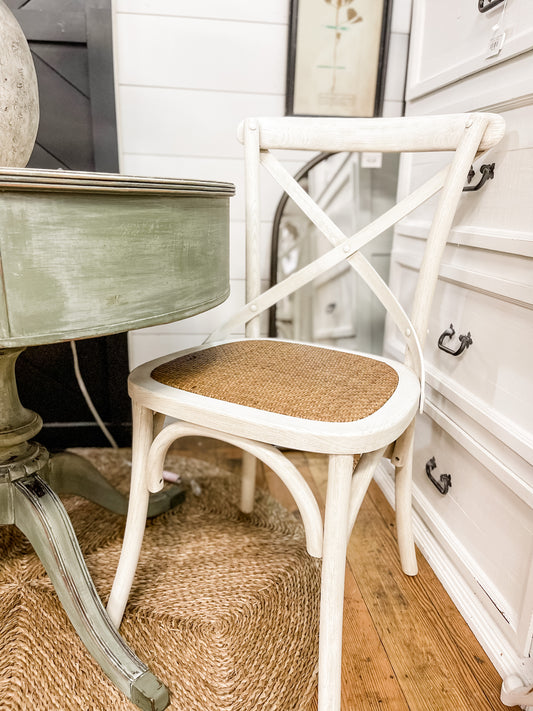 White Distressed X Back Cane Chair