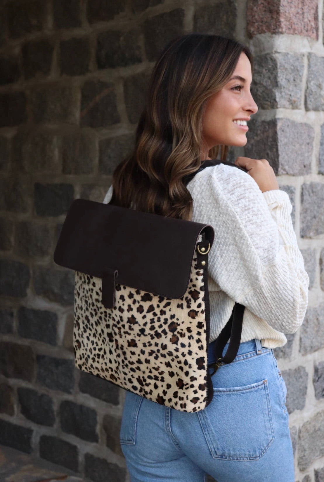 Faux Cowhide Leather Backpack/Crossbody