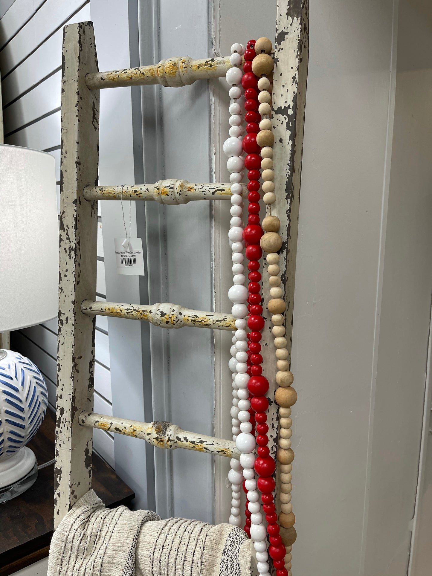 Wooden Garland White Beads