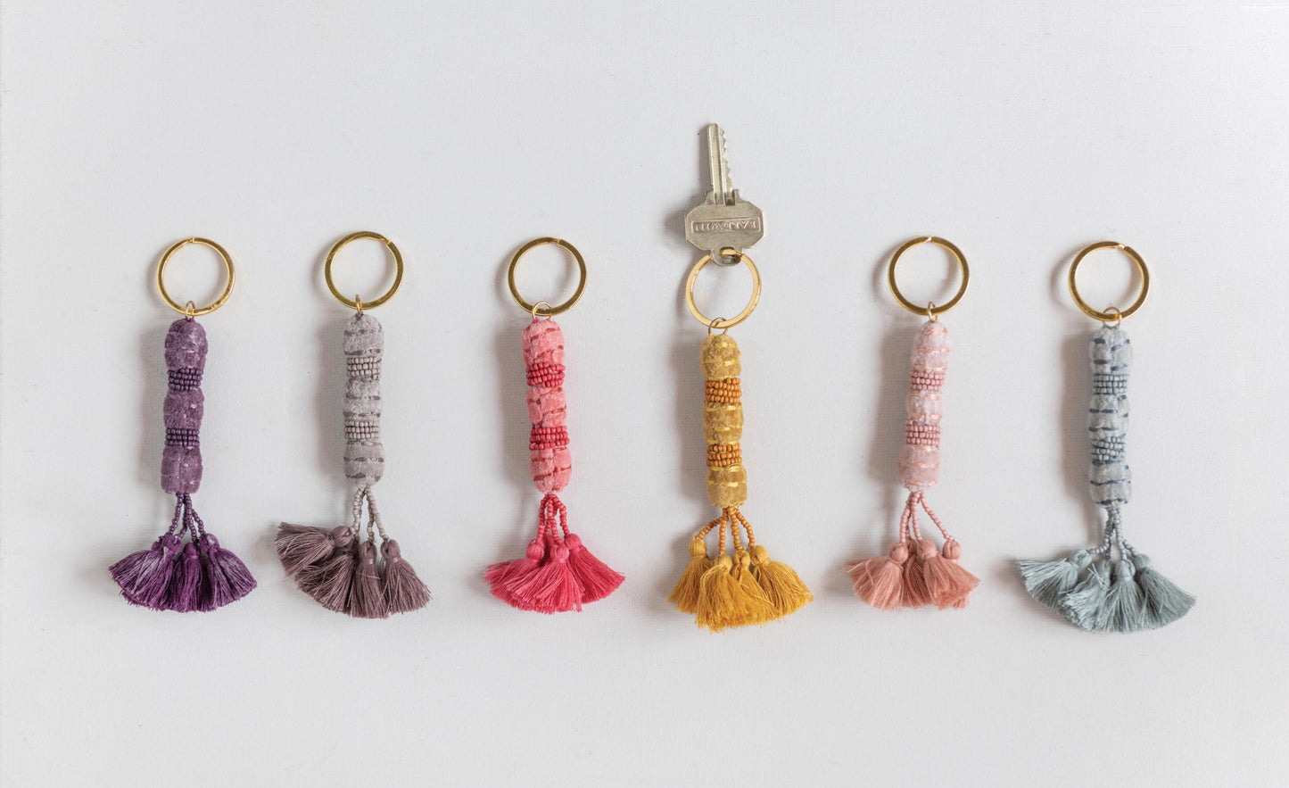 Beaded Avila Key Chain with Tassels, 6 Colors