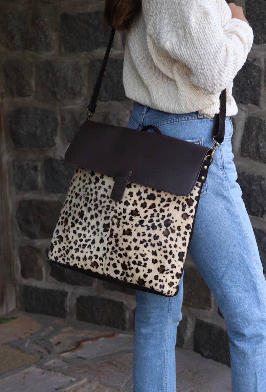 Faux Cowhide Leather Backpack/Crossbody