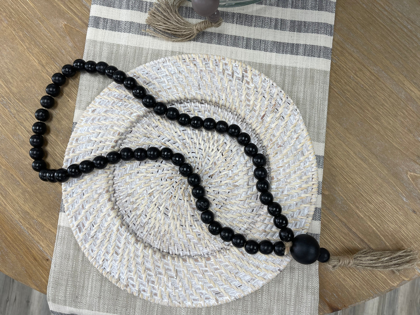 Circle of Wooden Garland with Tassel | Black Beads